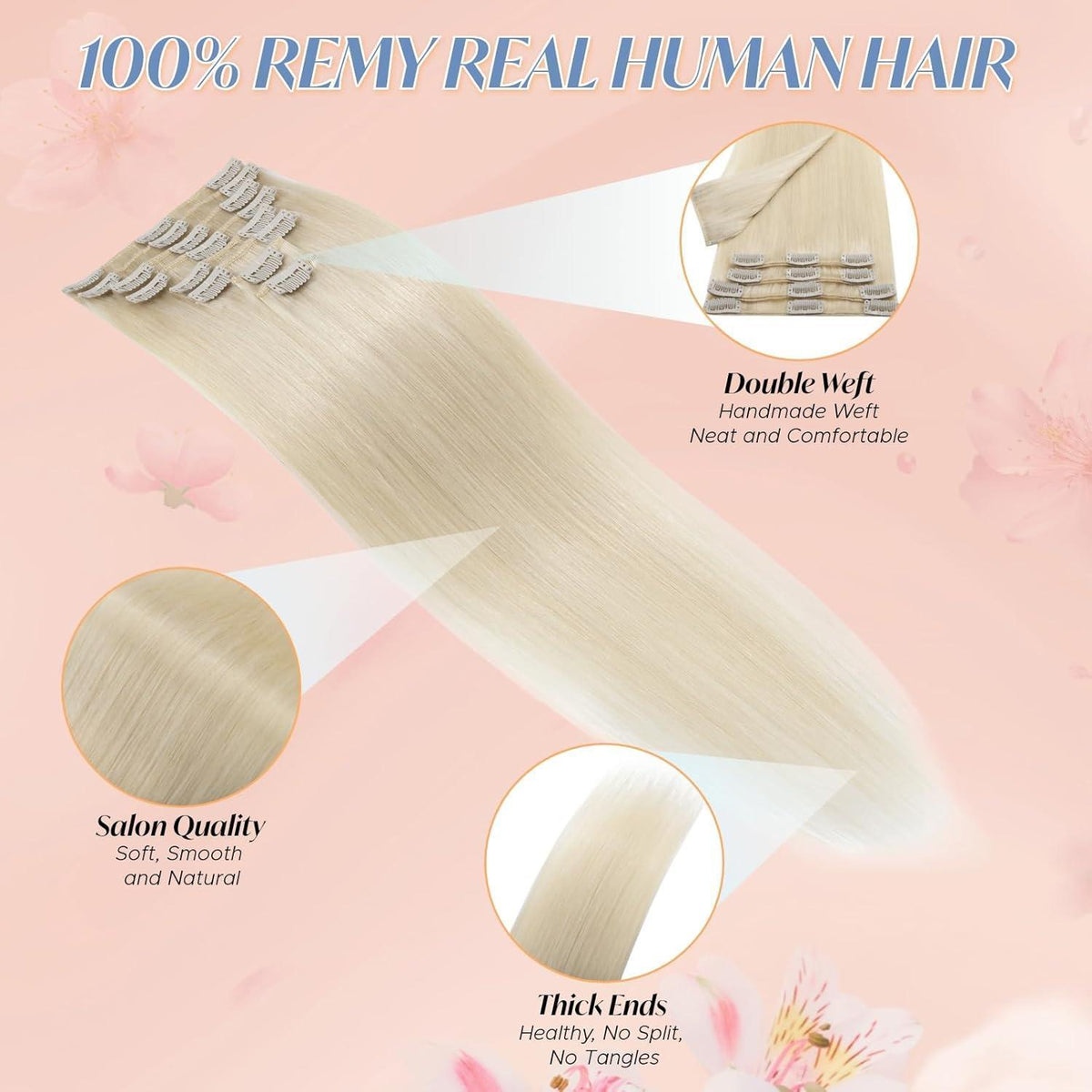 Echthaar Clip-Ins Platinblond 45cm - Remy Haarverlängerung