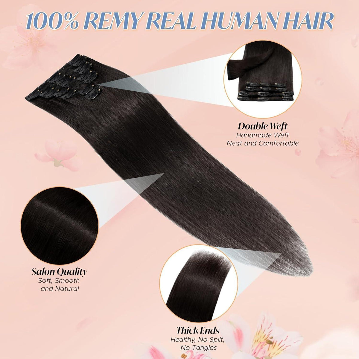 Echthaar Clip-Ins Schwarz 45cm - Remy Haarverlängerung