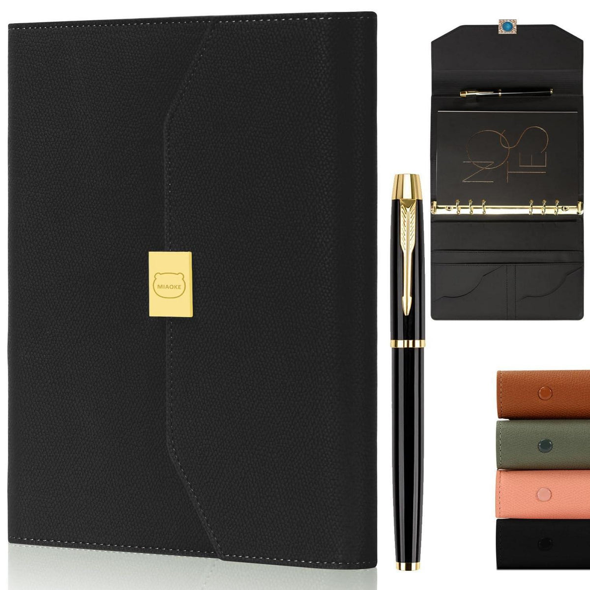 A5 Ringbuch Nachfüllbar Notizbuch mit Stift & Tasche in Lederoptik