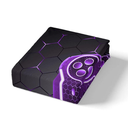 Gamer Bettwäsche Set 135x200cm – Lila Schwarz Geometrisch