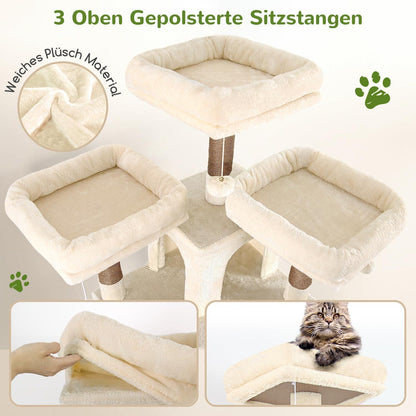 XXL Kratzbaum Beige mit Hängematte – 204cm für Katzen