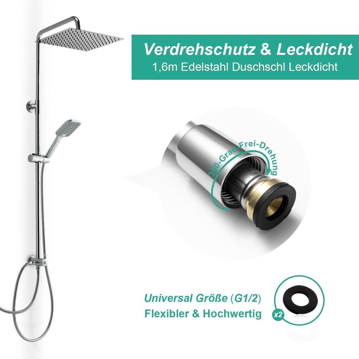 Eckige Regendusche 30x30cm Edelstahl Duschsystem höhenverstellbar