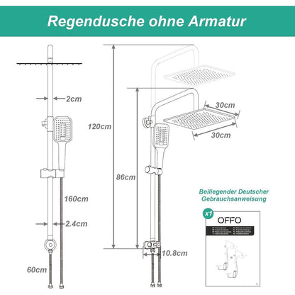 Eckige Regendusche 30x30cm Edelstahl Duschsystem höhenverstellbar