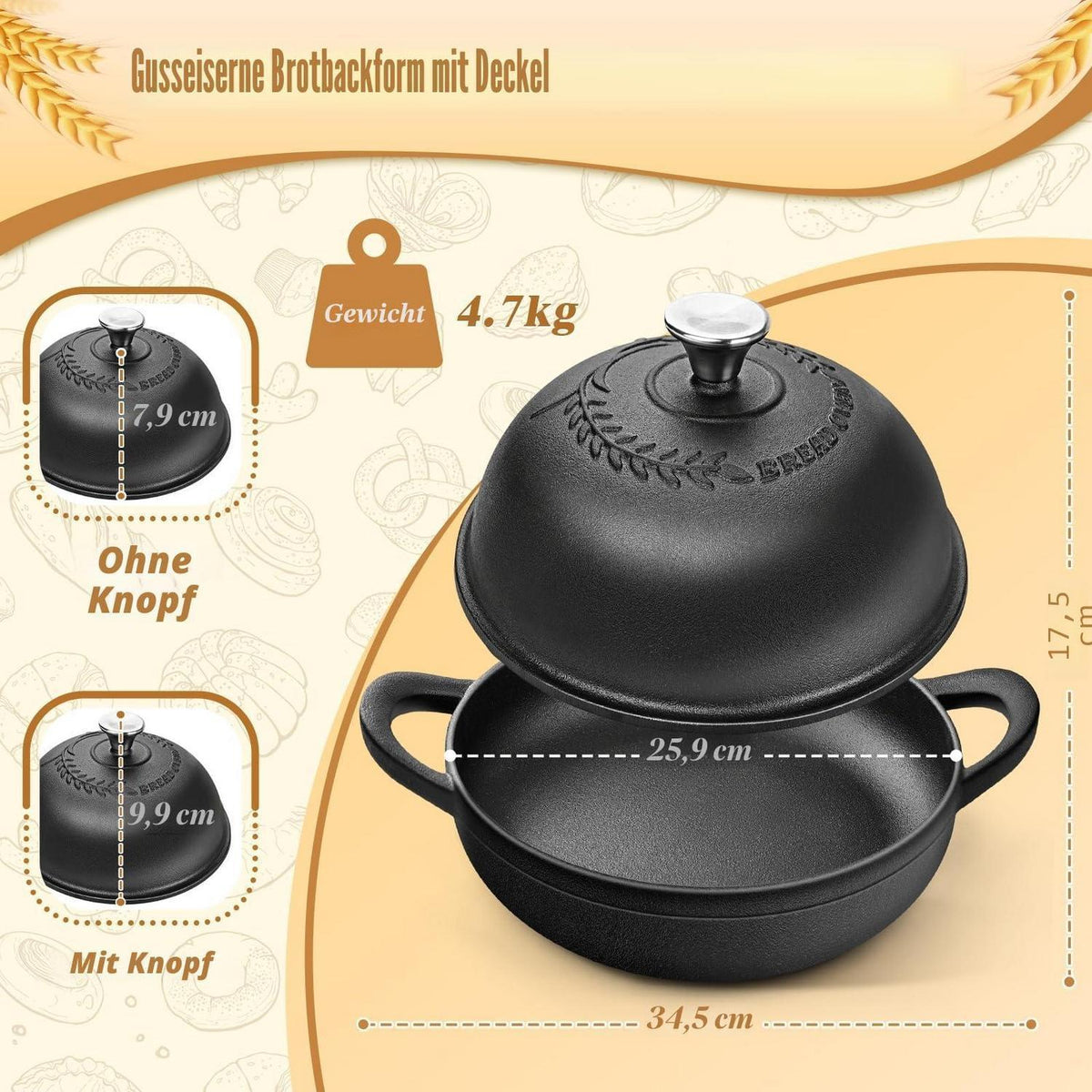 Gusseisen Brotbacktopf Set 5.7L mit Gärkorb & Zubehör