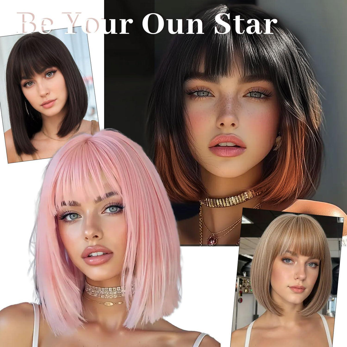 Ombre Blond Bob Perücke mit Pony – Schulterlang & Natürlich