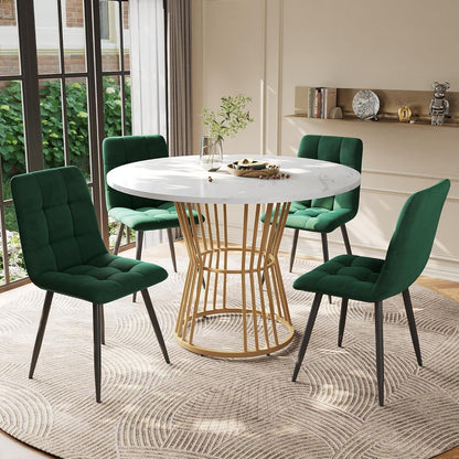 Runder Esstisch Set (5-teilig) | Weiß & Grün | Modernes Esszimmer Set