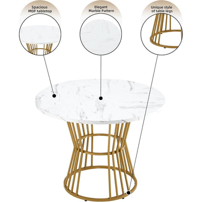 Runder Esstisch Set (5-teilig) | Weiß & Grün | Modernes Esszimmer Set
