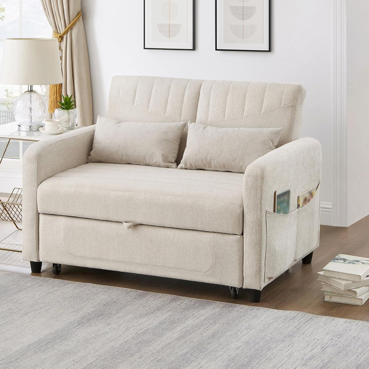 Schlafcouch Zweisitzer mit Bettkasten, Beige
