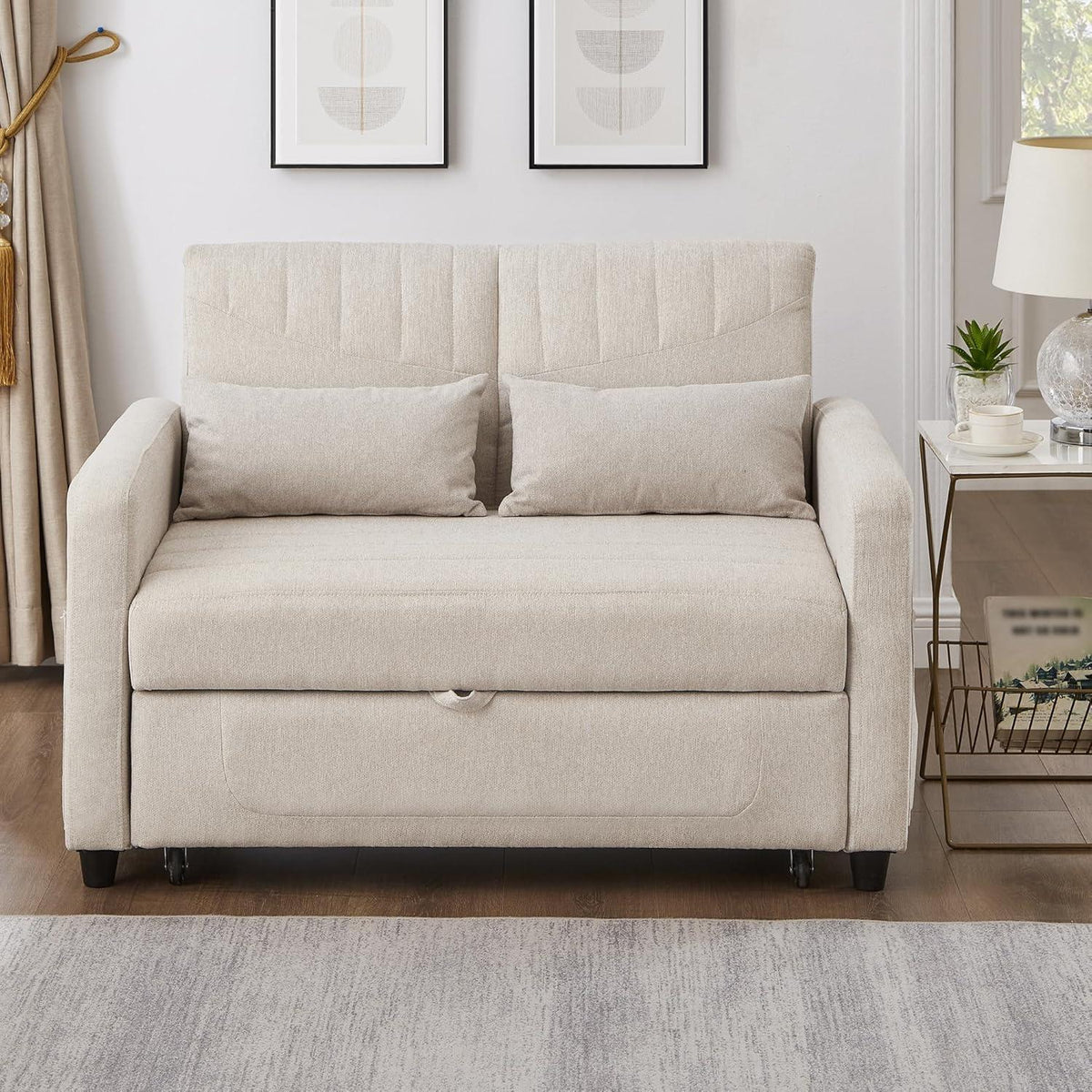Schlafcouch Zweisitzer mit Bettkasten, Beige