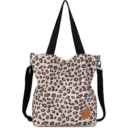 Damen Canvas Handtasche mit Leopard Muster, Groß & Multifunktional
