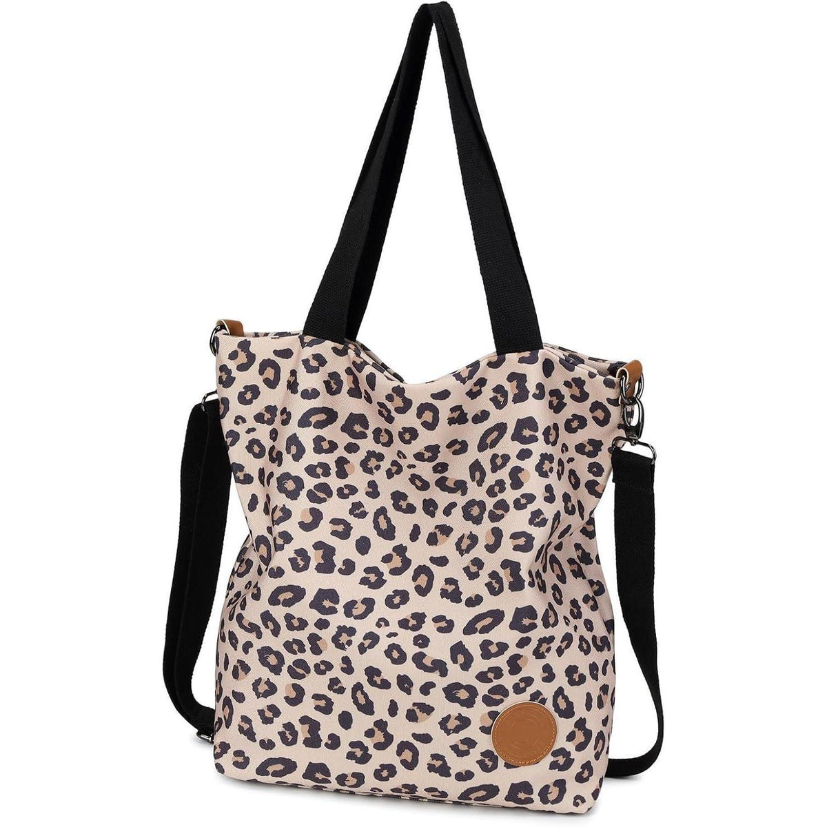 Damen Canvas Handtasche mit Leopard Muster, Groß & Multifunktional