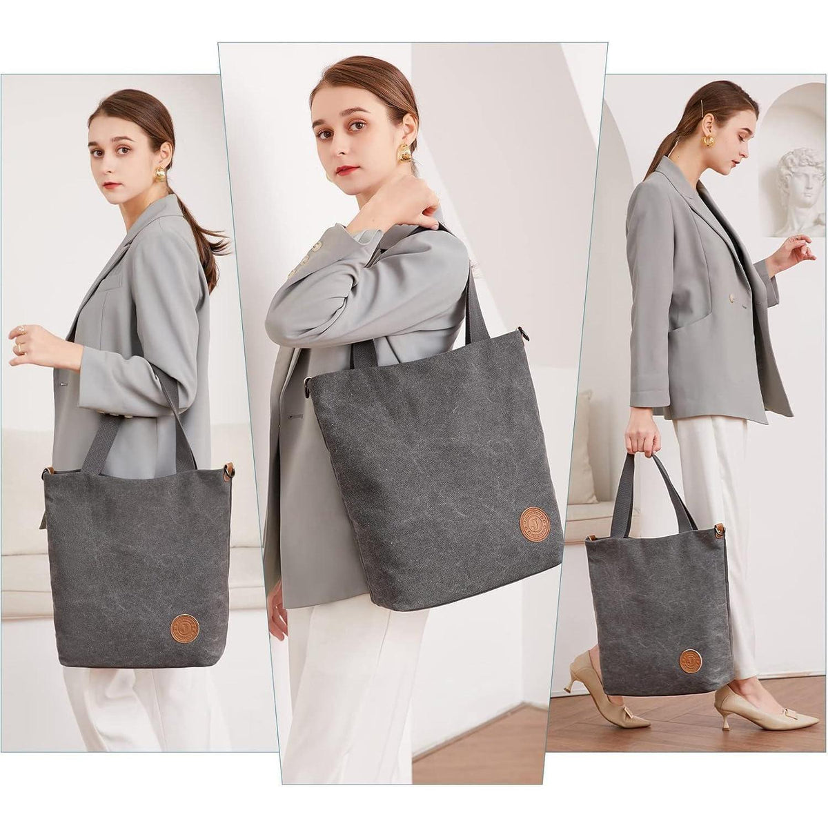 Damen Canvas Handtasche mit Leopard Muster, Groß & Multifunktional
