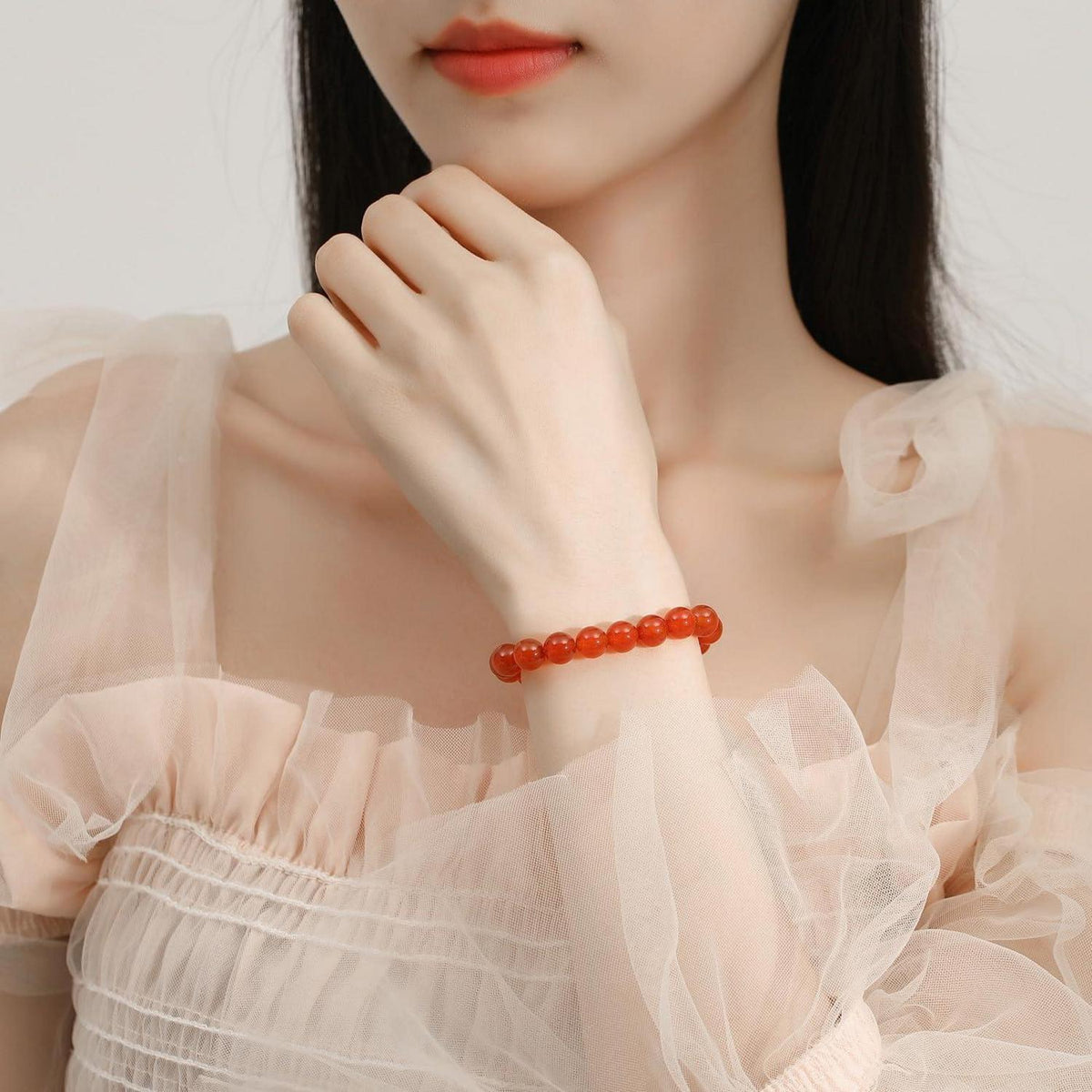 Roter Achat Armband Naturstein Schmuckstein Perlenarmband Damen Herren