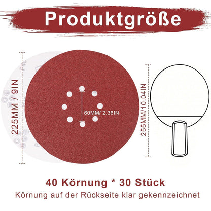 Schleifpapier 225mm Klett 8 Loch Körnung 40 (30 Stück)