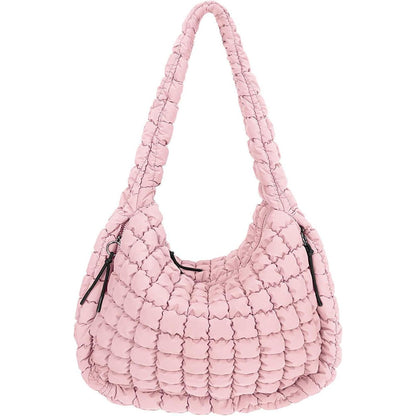 Gesteppte Umhängetasche Groß, Puffer Hobo Bag, Hellrosa