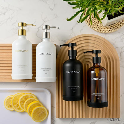 Glas Seifenspender Set mit Tablett – Modern & Elegant