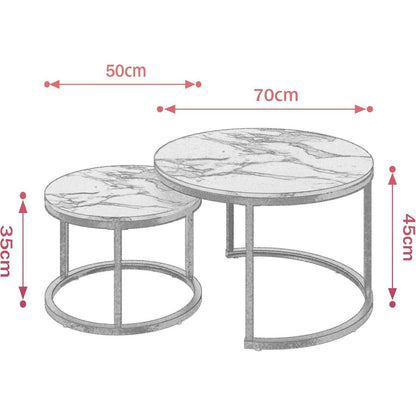 Runder Marmor Couchtisch Weiß & Silber 2er Set