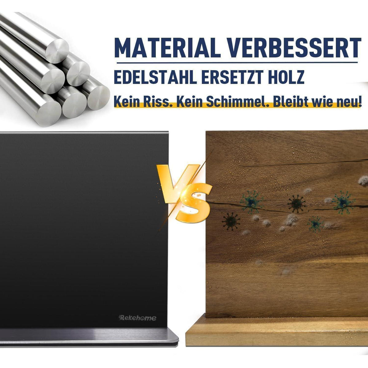 Magnetischer Messerblock Schwarz 30cm – Edelstahl & Bohrfrei