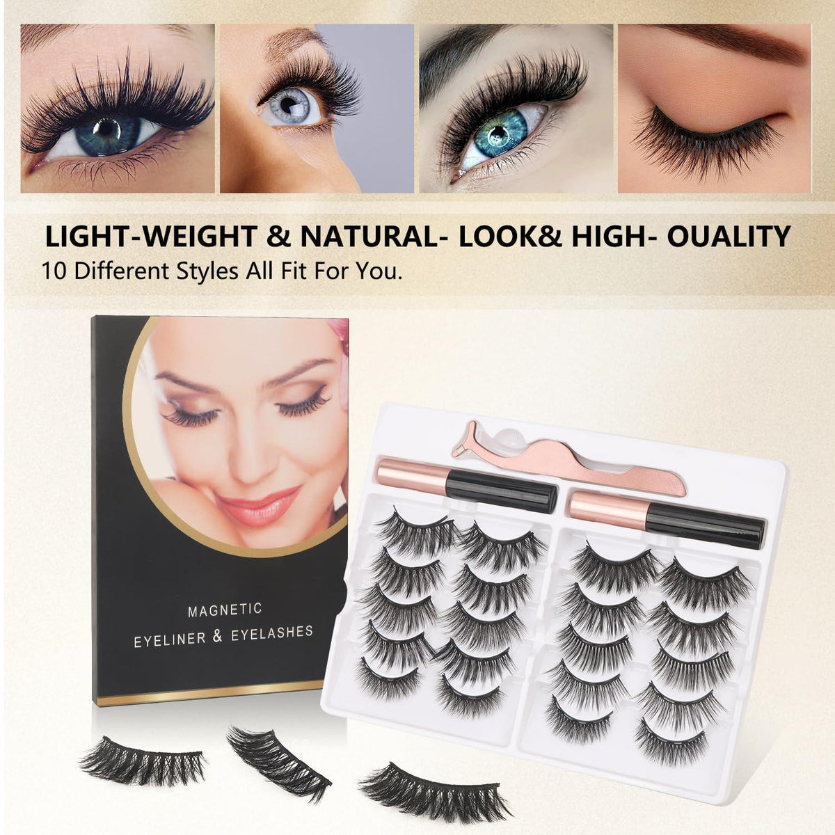 Magnetische Wimpern Set mit Eyeliner & Pinzette – 10 Paar 3D Lashes