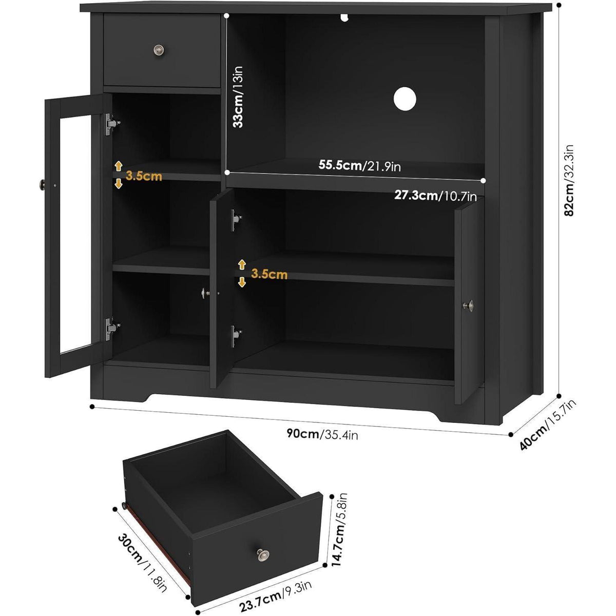 Küchenschrank Schwarz mit Arbeitsplatte & Mikrowellenregal