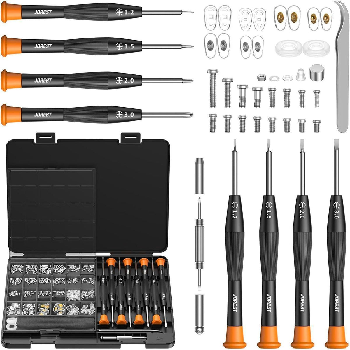 Brillen Reparaturset mit Schrauben, Nasenpads & Werkzeugen