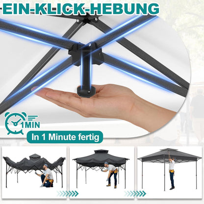 Faltbarer Gartenpavillon 4x4m mit EIN-Klick-Aufbau