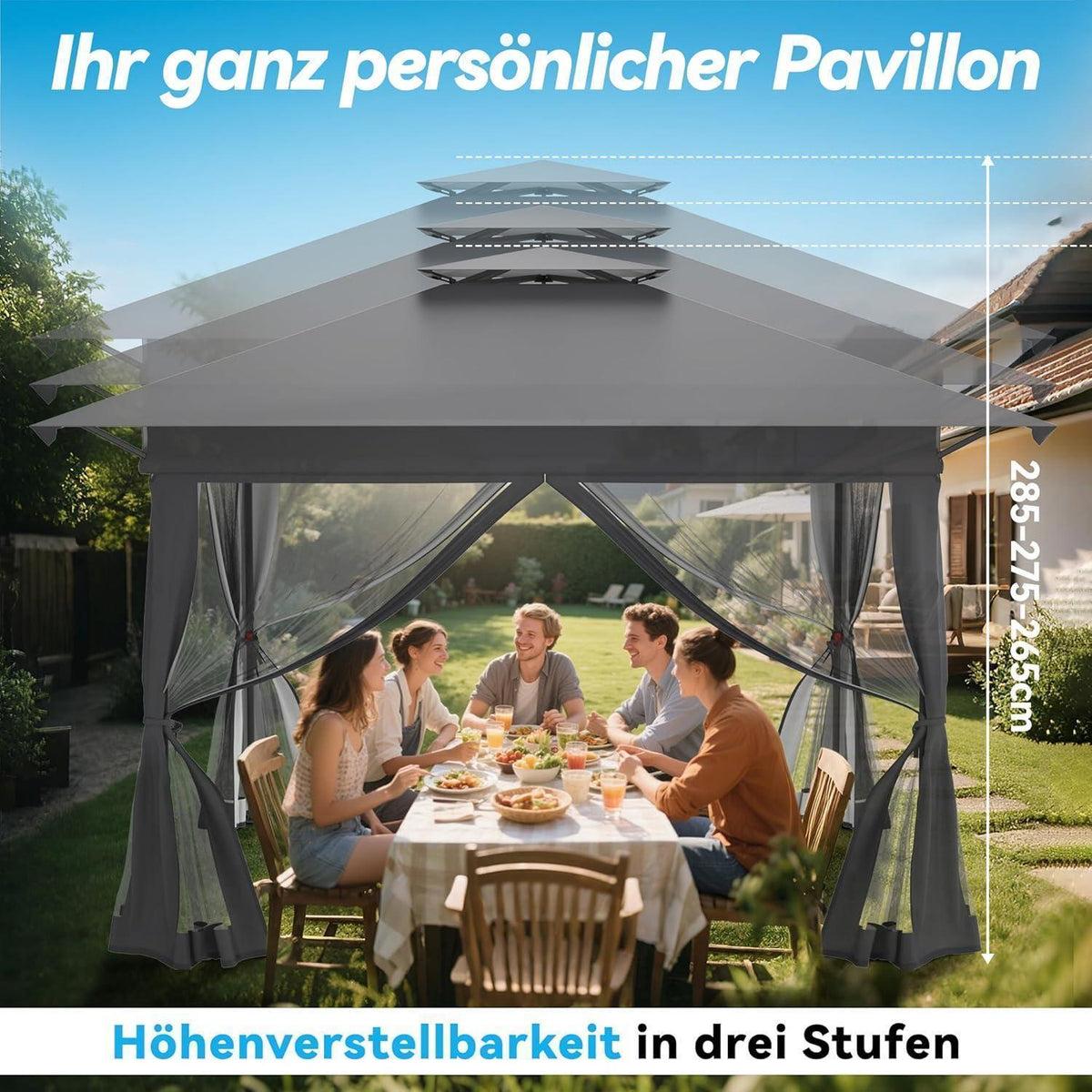 Faltbarer Gartenpavillon 4x4m mit EIN-Klick-Aufbau