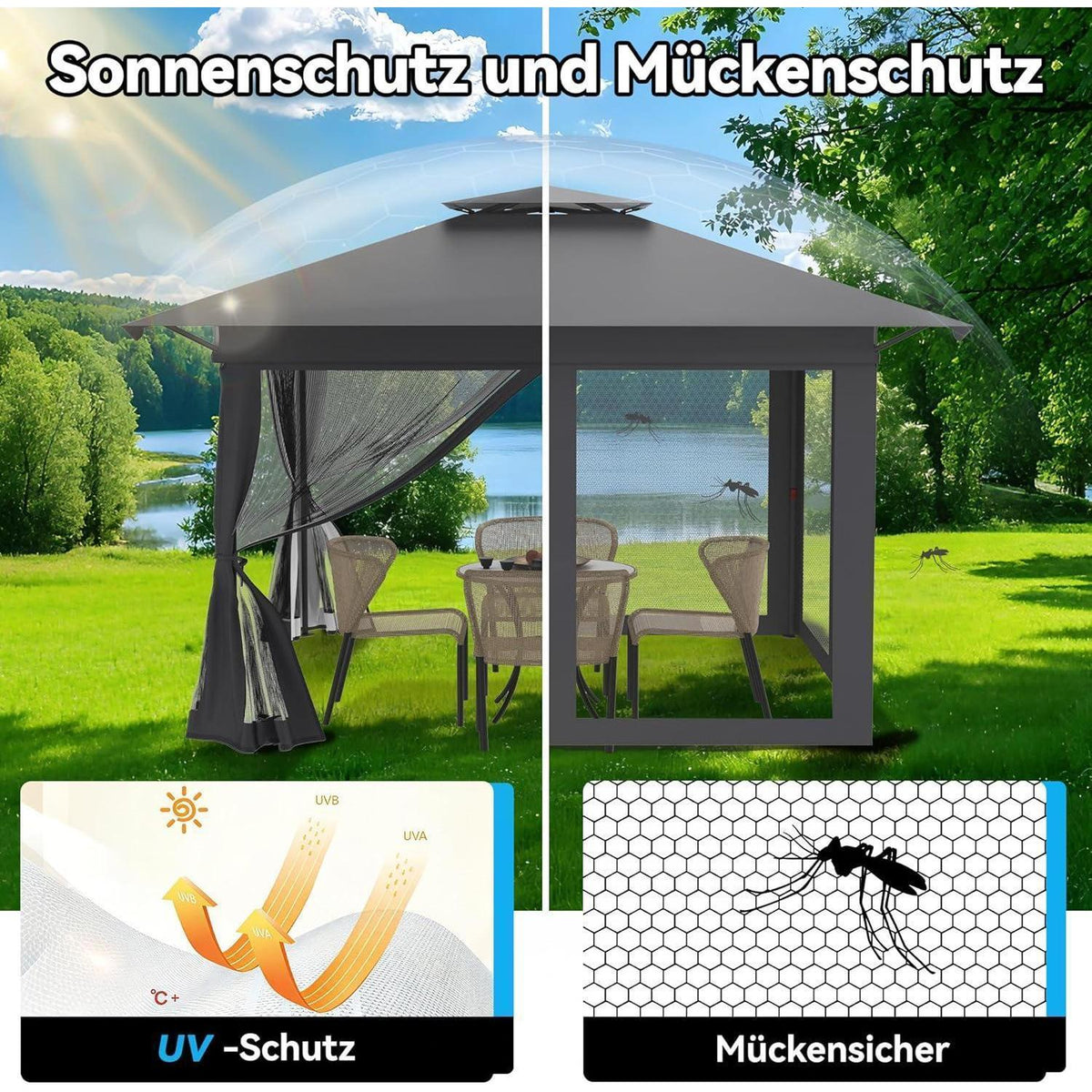 Faltbarer Gartenpavillon 4x4m mit EIN-Klick-Aufbau