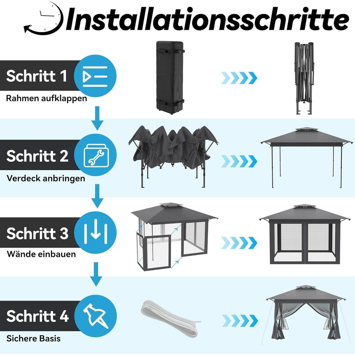 Faltbarer Gartenpavillon 4x4m mit EIN-Klick-Aufbau