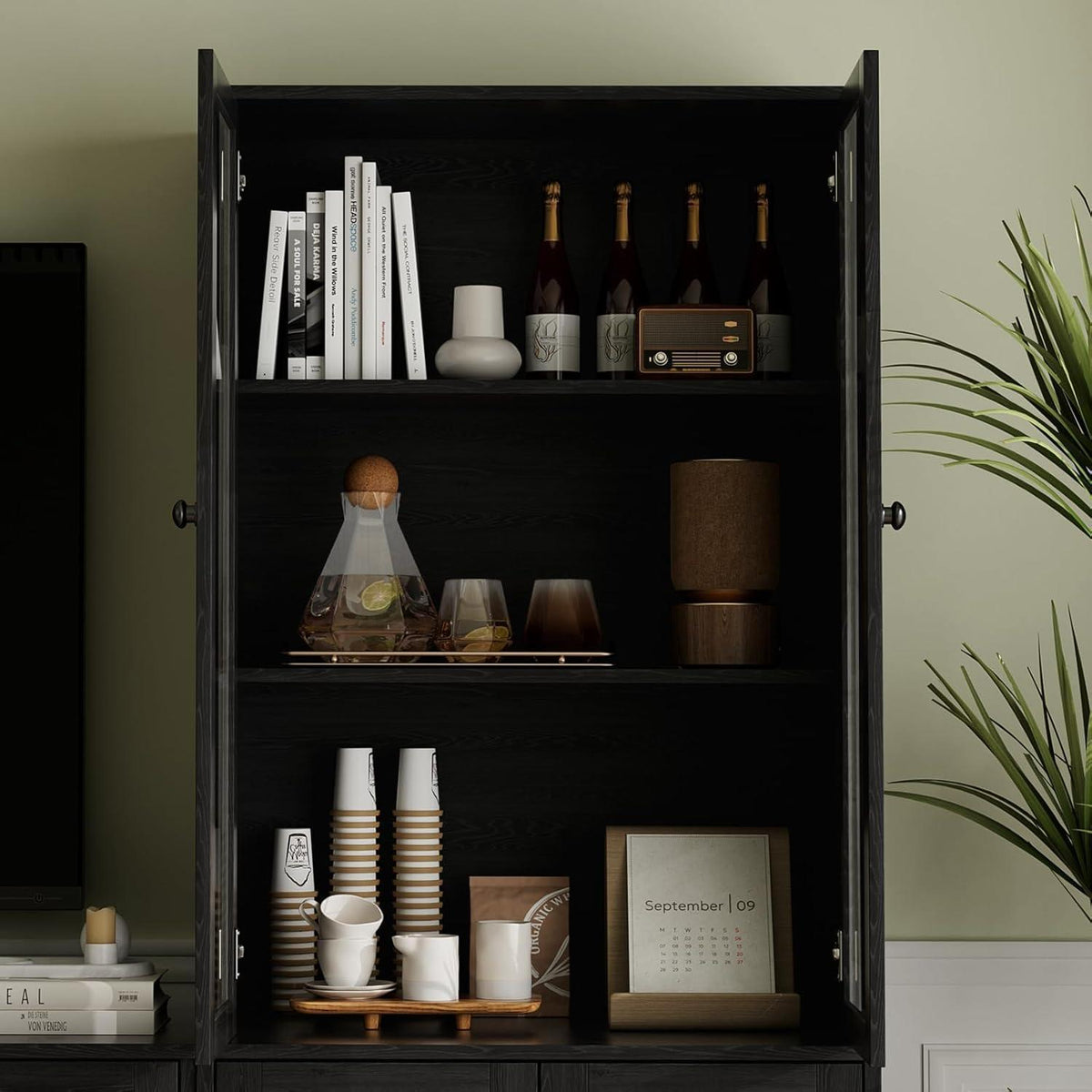 Großer TV-Schrank mit Bücherregal & Glastüren – 280cm Long