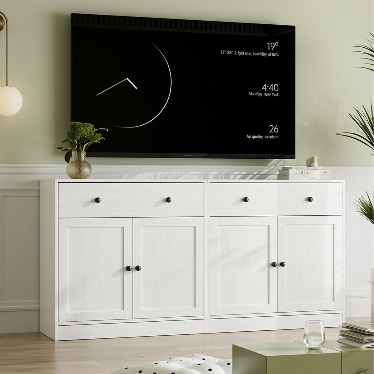 Großer TV-Schrank mit Bücherregal & Glastüren – 280cm Weiß