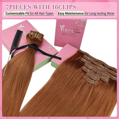 Rotbraune Echthaar Clip-in Extensions 60cm – Volumenspendend & Stylingfähig