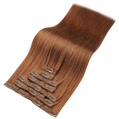 Rotbraune Echthaar Clip-in Extensions 60cm – Volumenspendend & Stylingfähig