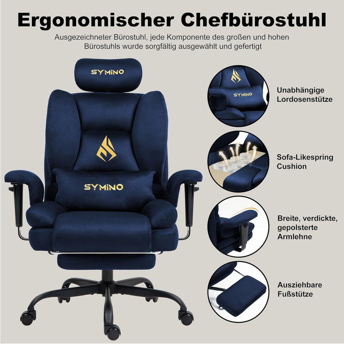 Gaming Stuhl Chefsessel Bürostuhl Ergonomisch Wildlederimitat Dunkelblau