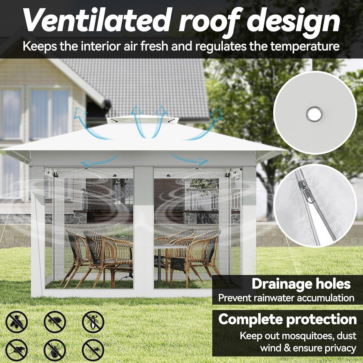 4x4 Pop-up Pavillon mit Moskitonetz & Doppeldach