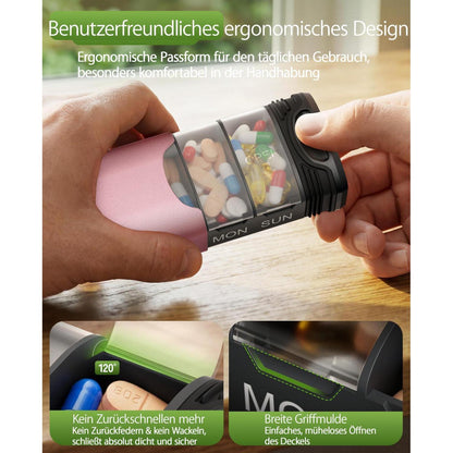 Tablettenbox 7 Tage - Metall Pillendose mit Deckel Rosa