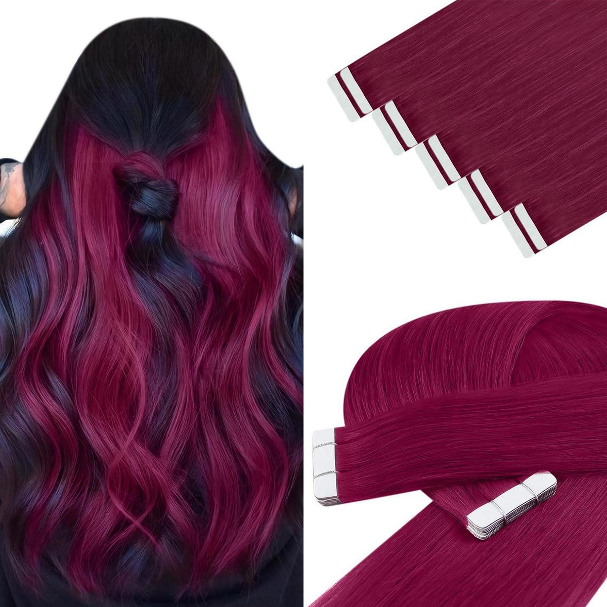 Burgundy Tape Extensions Echthaar 60cm - Remy Haarextension