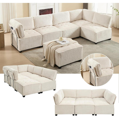 6-Sitzer Sofa 308cm Cord Stoff, Flexibel & Komfortabel (Beige)