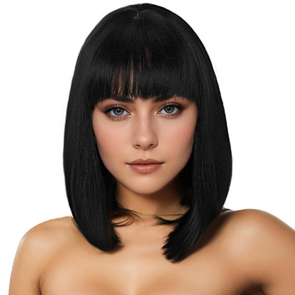Schwarz Blonde Bob Perücke mit Pony – Kurzer Bob für Fasching & Halloween