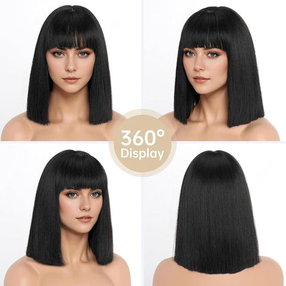 Schwarz Blonde Bob Perücke mit Pony – Kurzer Bob für Fasching & Halloween