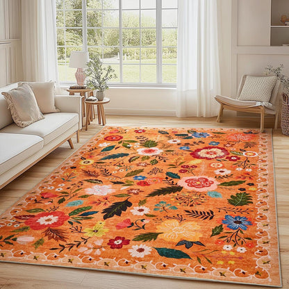 Vintage Wohnzimmerteppich Blumenmuster Orange 160x220cm