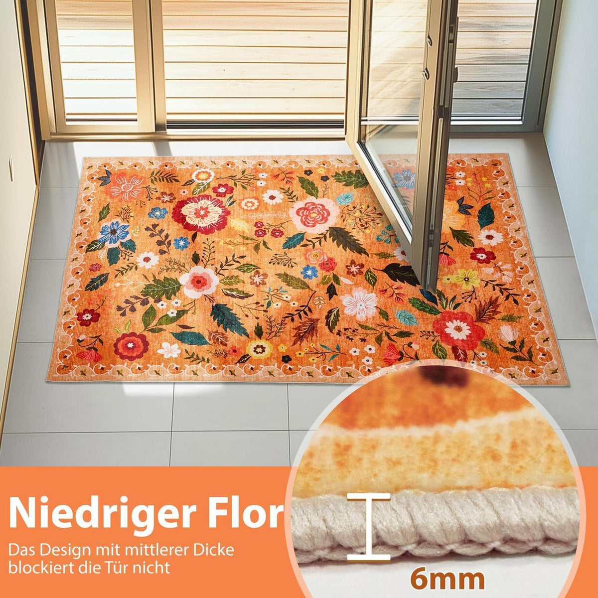 Vintage Wohnzimmerteppich Blumenmuster Orange 160x220cm