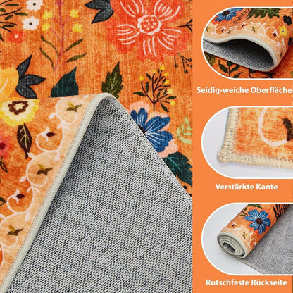 Vintage Wohnzimmerteppich Blumenmuster Orange 160x220cm