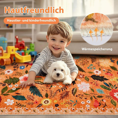Vintage Wohnzimmerteppich Blumenmuster Orange 160x220cm