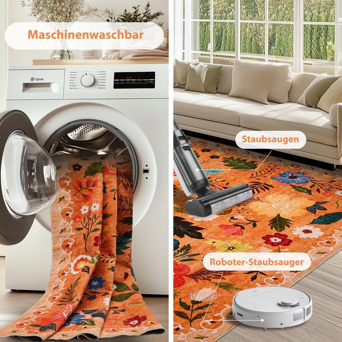Vintage Wohnzimmerteppich Blumenmuster Orange 160x220cm