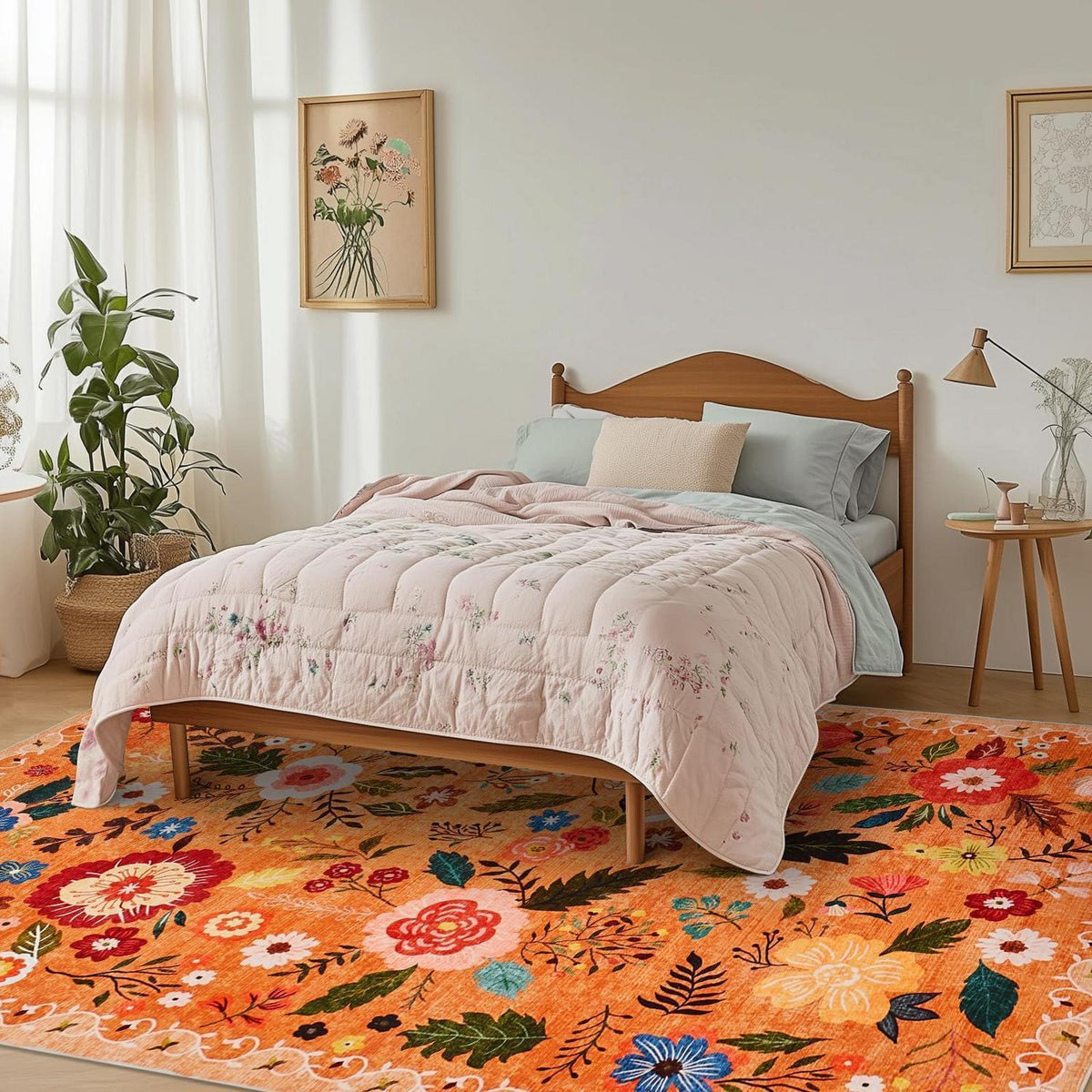 Vintage Wohnzimmerteppich Blumenmuster Orange 160x220cm