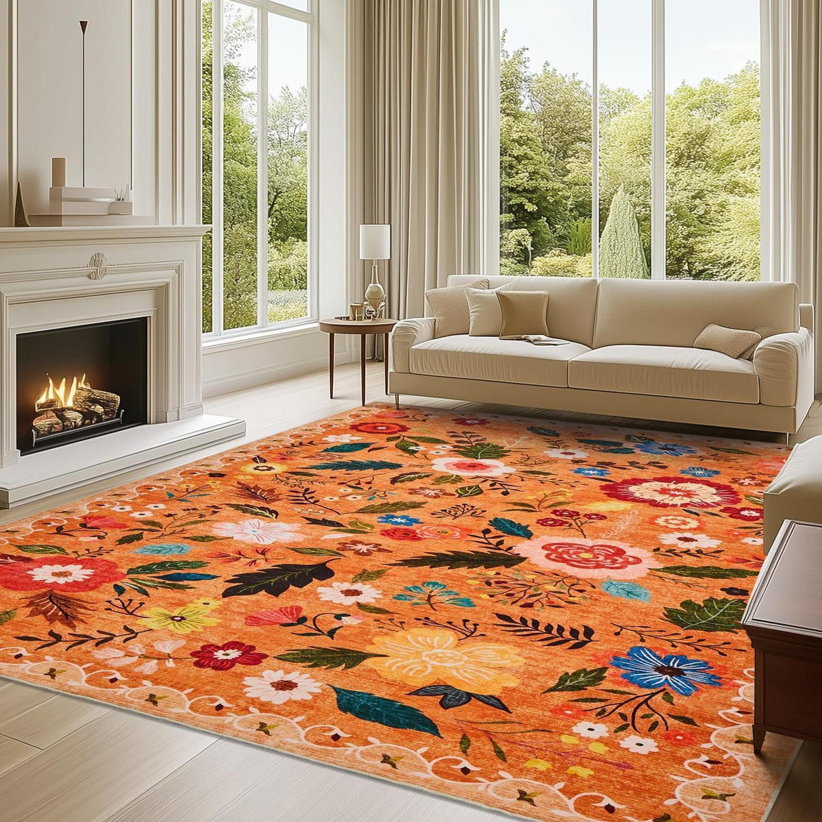 Vintage Wohnzimmerteppich Blumenmuster Orange 160x220cm