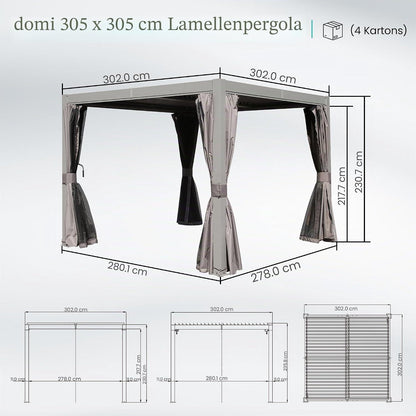 3x3m Lamellenpergola mit Entwässerung & Moskitonetz
