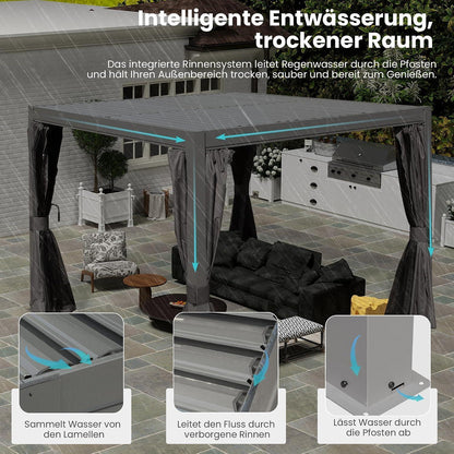 3x3m Lamellenpergola mit Entwässerung & Moskitonetz
