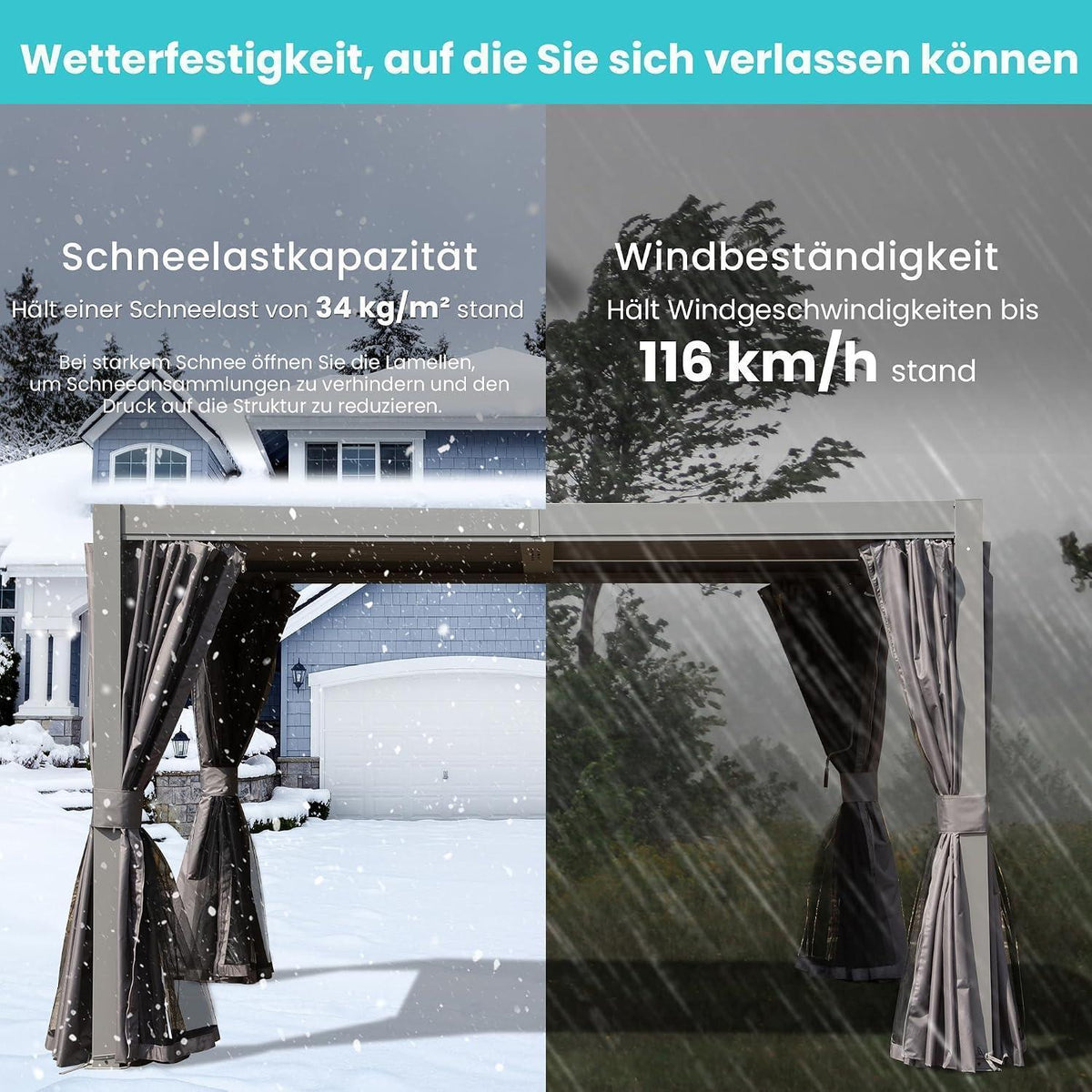 3x3m Lamellenpergola mit Entwässerung & Moskitonetz